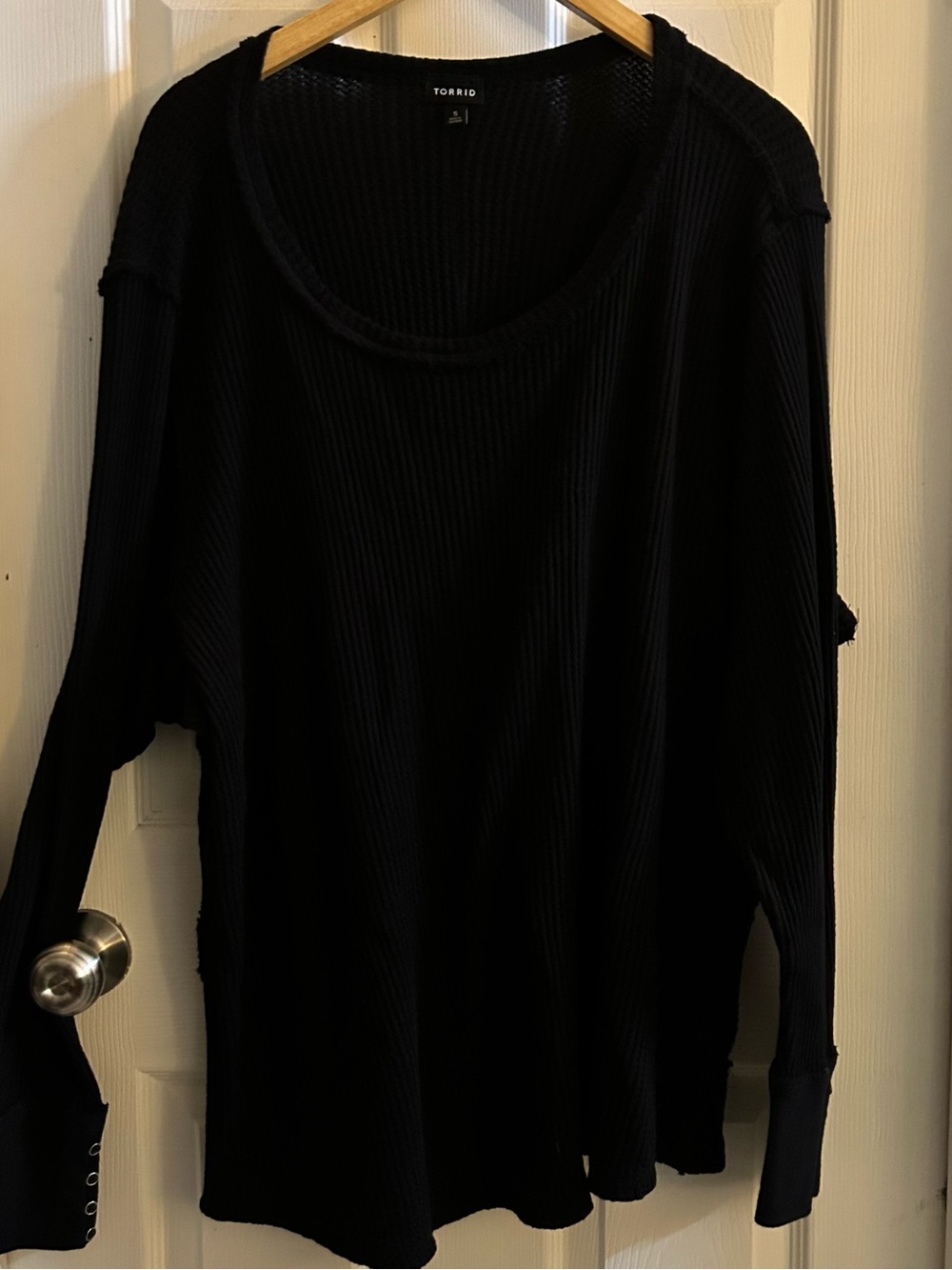torrid Black Waffle-Knit Scoop Neck Sweater